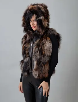 Chaleco de pelo de mujer de zorro con capucha y cremallera - De la Roca - FashionsVida