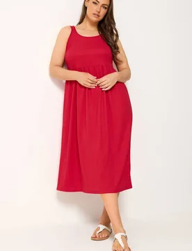 Women's Textured Smock Midi Dress in Red Size: 14 - Red - Size: 14 - Yours - FashionsVida
