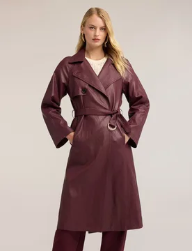 Trench de mujer con cinturón brillante con hebilla largo largo cierre cruzado con cinturón en la cintura y hebilla metálica - Motivi - FashionsVida