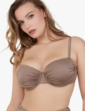 Women's Jade Fuller Bust Taupe Ruched Balconette Bikini Top Size: 36F - Taupe - Size: 36F - Wolf & Whistle - FashionsVida