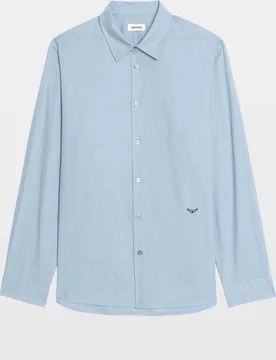 Zadig & Voltaire - Camisa de hombre entallada de voile de algodón de mangas largas con bordado de alas - Zadig & Voltaire - FashionsVida