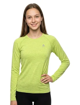 Maglietta A Maniche Lunghe Crew Essential Seamless Shadow Lime Melange XS - Odlo - FashionsVida