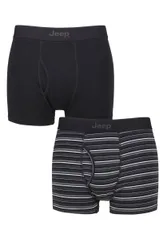 Mens 2 Pack Striped Cotton Rich Keyhole Trunks Black / Charcoal Medium - Black - Size: Medium