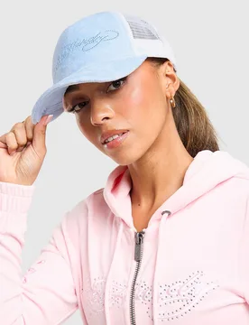 Diamante Velour Trucker Cap - Damen, Blau - female - Size: One Size - Ed hardy - FashionsVida