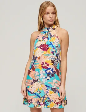 Superdry Damen Ärmelloses Minikleid mit Print Blau - Größe: 44 - 89.99 - FashionsVida