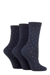 Women's 3 Pair SOCKSHOP 100% Recycled Pin Dot Cotton Socks Navy 4-8 Ladies - Blue - Size: Small