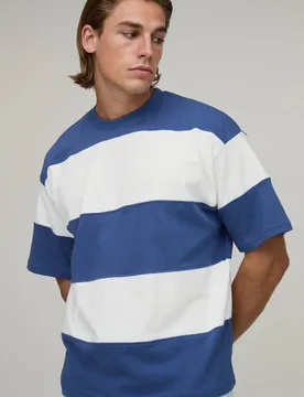 Herren Übergroßes Farbblock-Streifen-Oberteil Navy Größe Small - boohooMAN - FashionsVida