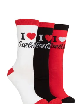 Women's 3 Pair Love Tube Socks Red / White / Black 4-8 - Multi Coloured - Size: Small - Coca Cola - FashionsVida