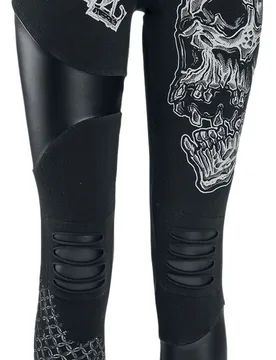 Rock Leggings - Rockige Leggings mit Prints, Cut-Outs und Kunstledereinsätzen - S bis 5XL - für Damen - Größe 5XL - schwarz/weiß - Frauen - femal - Rock Rebel by EMP - FashionsVida