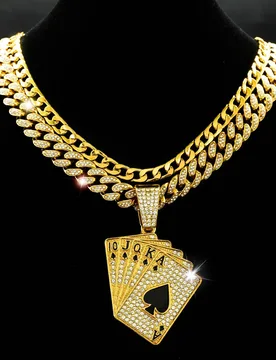 Fashion Double Layer Stacked Poker Card Pendant Necklace Full Diamond Hip Hop Cuban Link Chain Trendy Unisex Jewelry Gift for Me - Aliexpress - FashionsVida