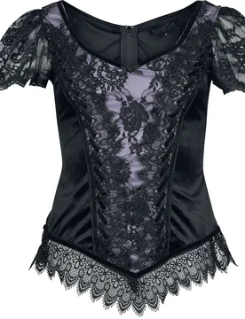 Gothic T-Shirt - Gothic Top - M bis XL - für Damen - Größe L - schwarz/lila - Frauen - female - Sinister Gothic - FashionsVida
