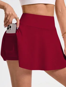 Falda con bolsillos para mujer para bádminton, tenis, yoga, fitness, running, maratón. Falda de tenis roja, falda roja deportiva para mujer, vestido - Shein - FashionsVida