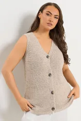 Women's Button Through Knitted Waistcoat in Natural Size: 14-16 - Natural - Size: 14-16