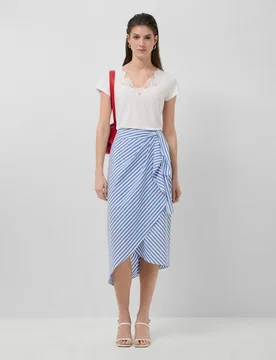Falda midi anudada con listas de mujer - Roberto Verino - FashionsVida