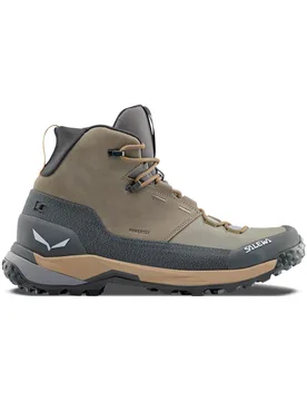 Chaussures de trekking - Puez Leather Mid Ptx M Bungee Cord/Onyx en Cuir - Taille 45 - Kaki - Salewa - FashionsVida