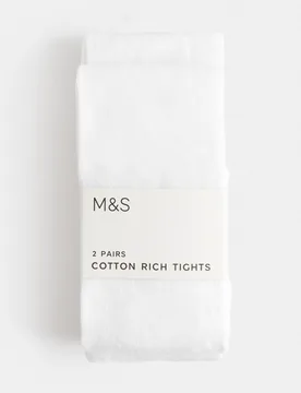 Pack Cotton Rich School Tights (2-16 Yrs) White female - M&S - FashionsVida