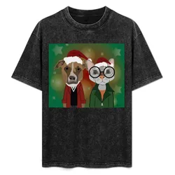 Dog and cat Christmas T-Shirt Art Pattern Printed Casual Top