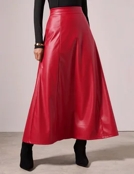 Falda larga de PU de unicolor elegante para mujer, otoño/invierno M - Shein - FashionsVida