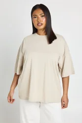 Womens Plus Basic Oversized T Shirt - Beige - Size 20 Uk