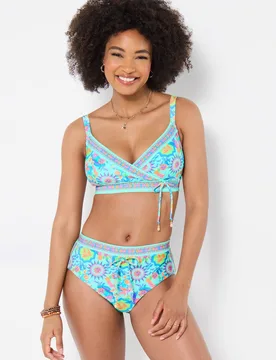 Women's Bikini Top with Vibrant Print & Gold Clasp Detail in Aqua Size: 14 - Aqua - Size: 14 - Joe browns - FashionsVida