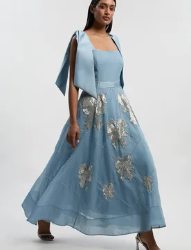 Women's Crystal Embellished Organdie Strappy Prom Dress in Grey Blue Size: 6 - Grey Blue - Size: 6 - Karen millen - FashionsVida