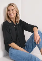 Langarm Bluse mit Schleifendetail female Schwarz