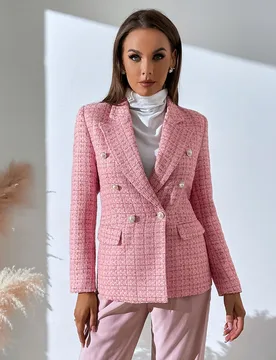 Blazer de doble botonadura con estampado de cuadros para ropa de trabajo S - Shein - FashionsVida