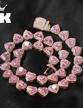 THE BLING KING 10mm Heart Crystal Chain Necklace For Women Big Pink Cubic Zirconia Stone Iced Out Tennis Choker Romantic Jewelry - Aliexpress - FashionsVida