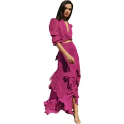 Falda midi asimétrica con aberturas y volantes