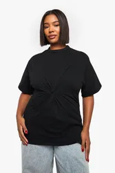 Womens Plus Ruched Knot Detail Short Sleeve Top - Black - Size 18 Uk