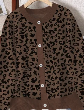 Sudadera casual con cuello redondo de manga larga y estampado de leopardo para mujer, versátil, nueva llegada para otoño/invierno S - Shein - FashionsVida