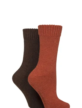 Women's 2 Pair Wool Mix Striped and Plain Boot Socks Honey Glaze Plain 4-8 - Multi Coloured - Size: Small - SockShop - FashionsVida