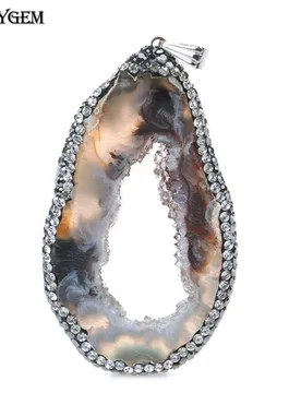 ShinyGem 20*40mm Random Agates Slices Charms Inlay Rhinestone Minerals Geode Gems Stone Pendant For DIY Jewelry Making Necklace - Aliexpress - FashionsVida