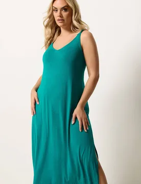 Women's Throw On Midi Dress in Teal Size: 26-28 - Teal - Size: 26-28 - Yours - FashionsVida