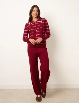 Stripe Knit Co-Ord Set - S/M / WINE - female - Blue Vanilla - FashionsVida