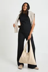 Womens Maternity Textured Top & Elasticated Waist Wide Leg Trouser Co Ord - Black - Size 10 Uk