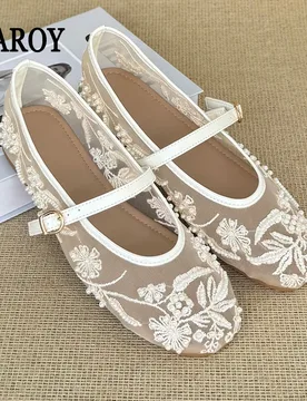 Brand Mary Janes Shoes Embroidery Flowers Mesh Sandals Luxury Designer Ballet Flats Casual Footwear Loafers Mules Zapato балетки - Aliexpress - FashionsVida