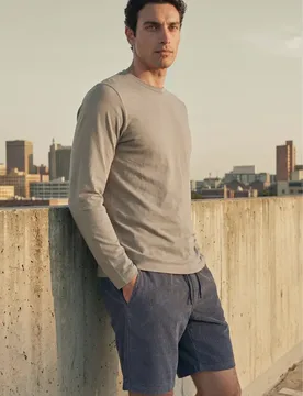 Street One Langarm Shirt mit Rundhals in Unifarbe male Beige - Street One MEN - FashionsVida