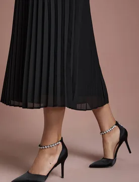 Women's Wide Fit Tatiana Satin Jewelled Anklet High Stiletto Court Shoes in Black Size: 6 - Black - Size: 6 - Coast - FashionsVida