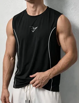 Camiseta sin mangas deportiva de bloques de color negro para hombre, chaleco minimalista de estilo athleisure con estampado para gimnasio, running, ba - Shein - FashionsVida