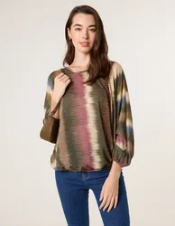 Printed Round Neck Long Sleeve Top - ONE / KHAKI - female