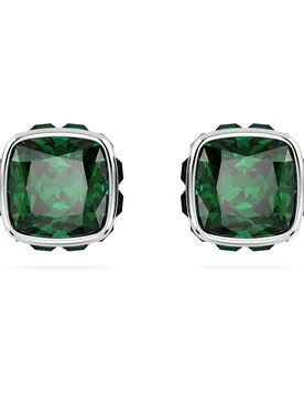 Orecchini a lobo Birthstone, Taglio squadrato, Maggio, Verdi, Placcato rodio OS - Swarovski - FashionsVida