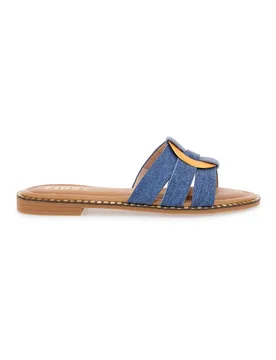 Ciabatte Jeans Con Suola Flat e Dettaglio Oro 19469 37 - THE FIRST - FashionsVida