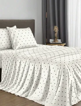 Juego de ropa de cama de 4 piezas con estampado de lunares blancos pequeños, juego de ropa de cama suave de fácil cuidado (1 sábana plana + 1 sába - Shein - FashionsVida