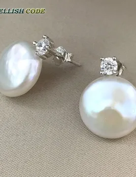 Charming natural freshwater coin Button 13mm flat round fine pearls jewelry earrings zirconium for women - Aliexpress - FashionsVida