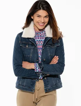 Jeansjacke Teddykragen, normale Größen, Farbe Blau, 46, abnehmbarer Teddykragen elastischer Denim Damen - Walbusch - FashionsVida