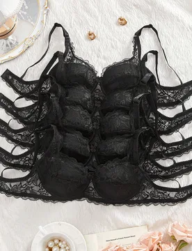 Set de 5 piezas de lencería de mujer con sujetador y ropa interior de encaje floral cómoda XS - Shein - FashionsVida