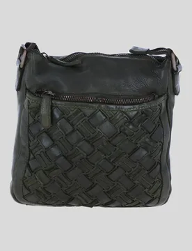 Women's Leather Woven Design Crossbody Bag with Multiple Zip Pockets in Green - Green - Size: One Size - Ashwood Leather - FashionsVida