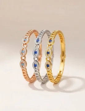 Unisex 18ct Rose Gold Plated Evil Eye Round Brass Gold Zircon Armlet Bangle Bracelet - Gold - Size: One Size - The Colourful Aura - FashionsVida