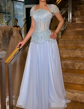 Blue Lace Beading Prom Dresses Sequins Wedding Party Dress vestidos de noiva Floor-Length Customized Evening Dress 2025 - Aliexpress - FashionsVida